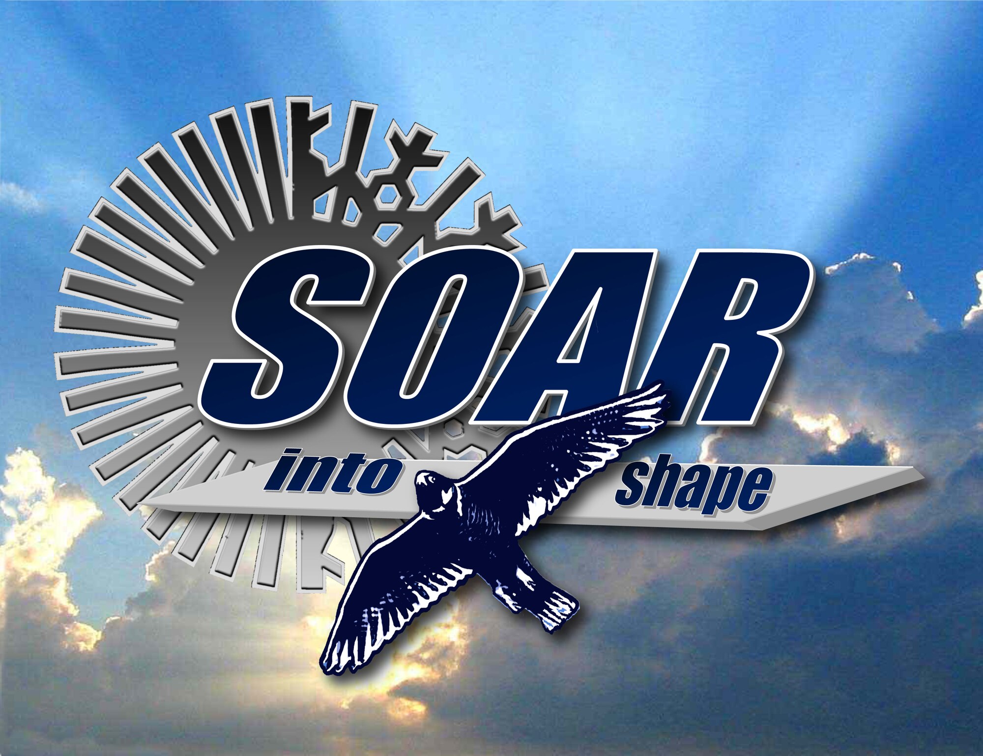 Soar into shape is a seasonal fitness campaign headed by the Health and Wellness Center (HAWK) at Grand Forks Air Force Base, N.D. It directly supports the Airman Comprehensive Fitness Program. (U.S Air Force graphic/Staff. Sgt. Luis Loza Gutierrez)