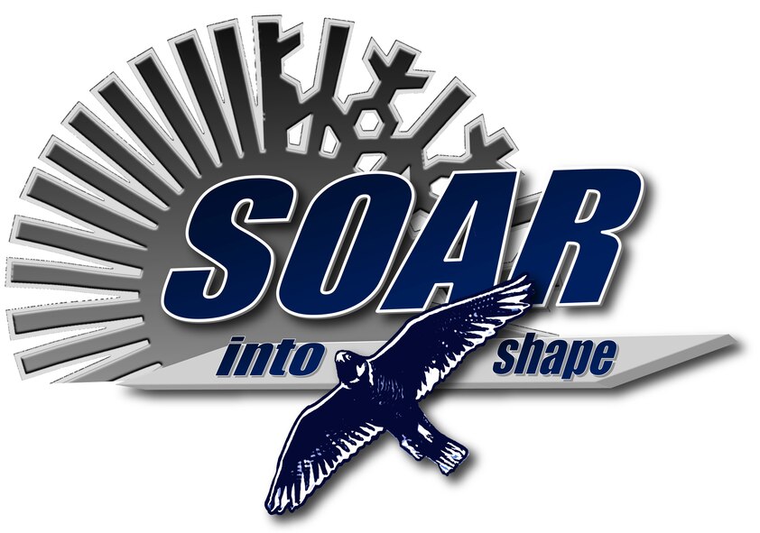 Soar into shape is a seasonal fitness campaign headed by the Health and Wellness Center (HAWK) at Grand Forks Air Force Base, N.D. It directly supports the Airman Comprehensive Fitness Program. (U.S Air Force graphic/Staff. Sgt. Luis Loza Gutierrez)
