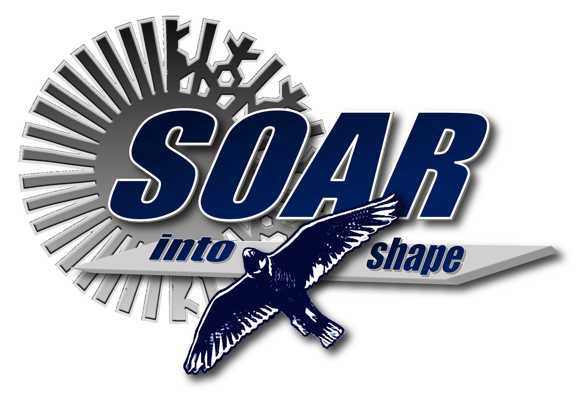 Soar into shape is a seasonal fitness campaign headed by the Health and Wellness Center (HAWK) at Grand Forks Air Force Base, N.D. It directly supports the Airman Comprehensive Fitness Program. (U.S Air Force graphic/Staff. Sgt. Luis Loza Gutierrez)