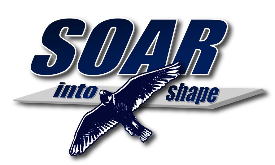 Soar into shape is a seasonal fitness campaign headed by the Health and Wellness Center (HAWK) on Grand Forks Air Force Base, N.D. It directly supports the Airman Comprehensive Fitness Program. (U.S Air Force graphic/Staff. Sgt. Luis Loza Gutierrez)