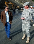 Tribal Chairman Lyle Marshall of the Hoopa Indian Tribe and Brigadier General Kevin G. Ellsworth, Director, Joint Staff California National Guard discuss how the mudslide at Bald Hill completely covered Pine Creek Road, the only route available for many residents going to and from their homes.