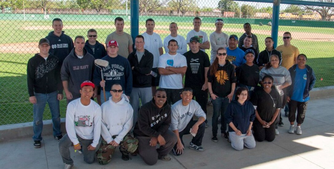 Volunteers from Laughlin Air Force Base, Texas, spent a day renovating the Del Rio High School baseball stadium April 4th. The renovation project was the first time in Del Rio that the city of Del Rio, the private sector and the San Felipe Del Rio Consolidated Independent School District worked together on a project of such magnitude. (U.S. Air Force photo/2nd Lt. Evan M. Ross)