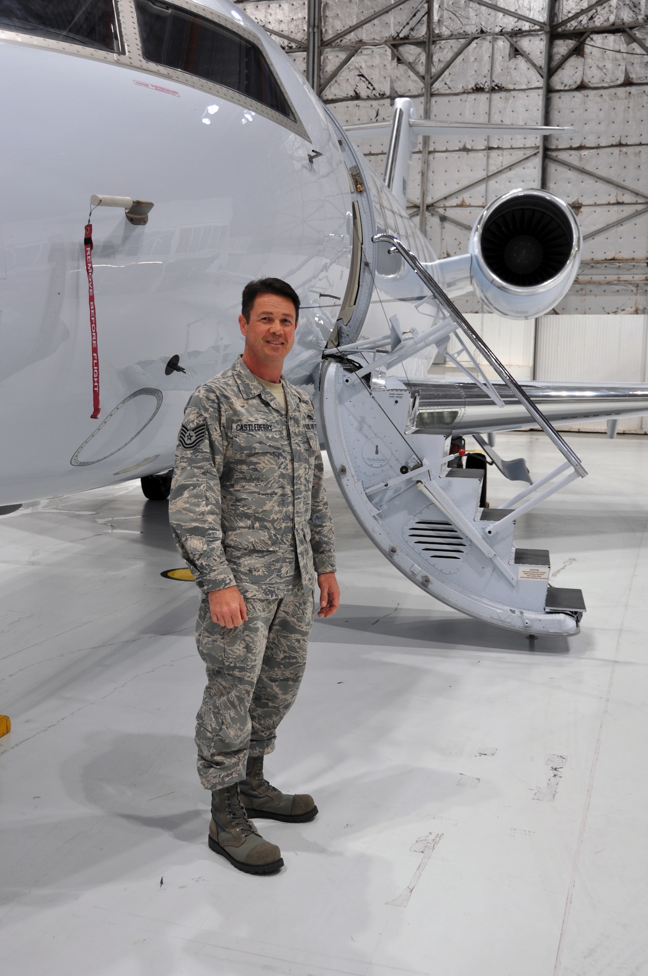 Reservist, Tech Sgt. Brent Castleberry, 1st Aviation Standards Flight, is being hailed as an angel in waiting after he and a co-worker saved two Cessna 421 crewmembers from their burning wreckage at Fort Worth Spinks Airport on September 12, 2012. (U.S. Air Force Photo by Senior Airman Mark Hybers)