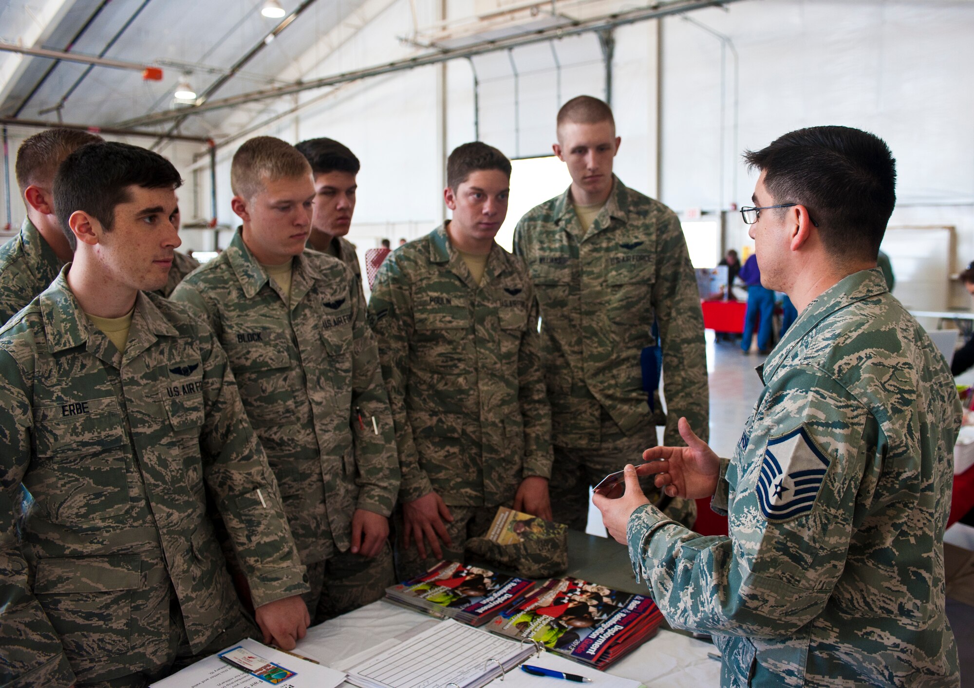 U.S. Air Force Master Sgt. Richard Gomez, 27th Special Operations Force Support Squadron readiness NCO, speaks to Airmen during the annual Safety Fair at Cannon Air Force Base, N.M., April 1, 2013. Additionally, Airmen had a chance to sign up for motorcycle safety classes and put out simulated fires at this year’s fair.
