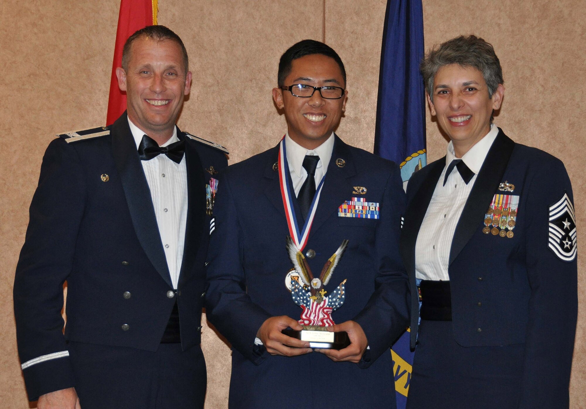 TRAVIS AIR FORCE BASE, Calif. -- Senior Airman John Vergara, with the 349th Civil Engineering Squadron received the Airman of the Year award for the 349th Air Mobility Wing on March 23, 2013. (U.S. Air Force photo by Senior Airman Cindy G. Alejandrez)