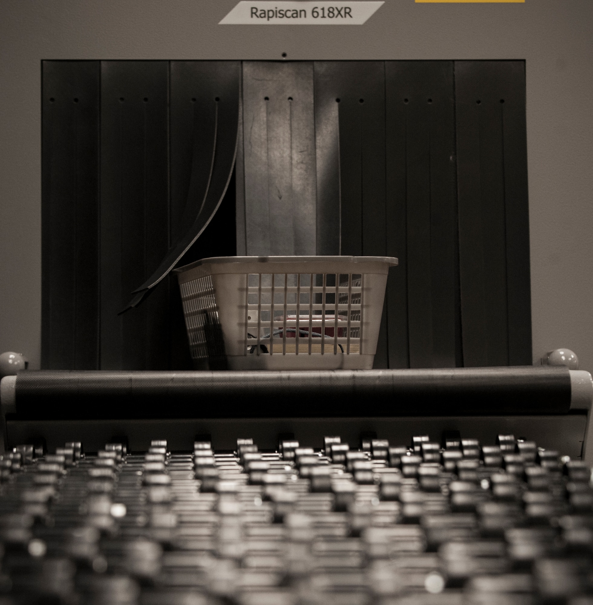 Baskets filled with common items are X-rayed as part of training for the 7th Logistics Readiness Squadron March 27, 2013, at Dyess Air Force Base, Texas. The Transportation Security Administration, or TSA, trained 7th LRS Airmen on how to properly process passengers, cargo and how to identify if a threat is present. (U.S. Air Force photo by Airman 1st Class Jonathan Stefanko/ Released)