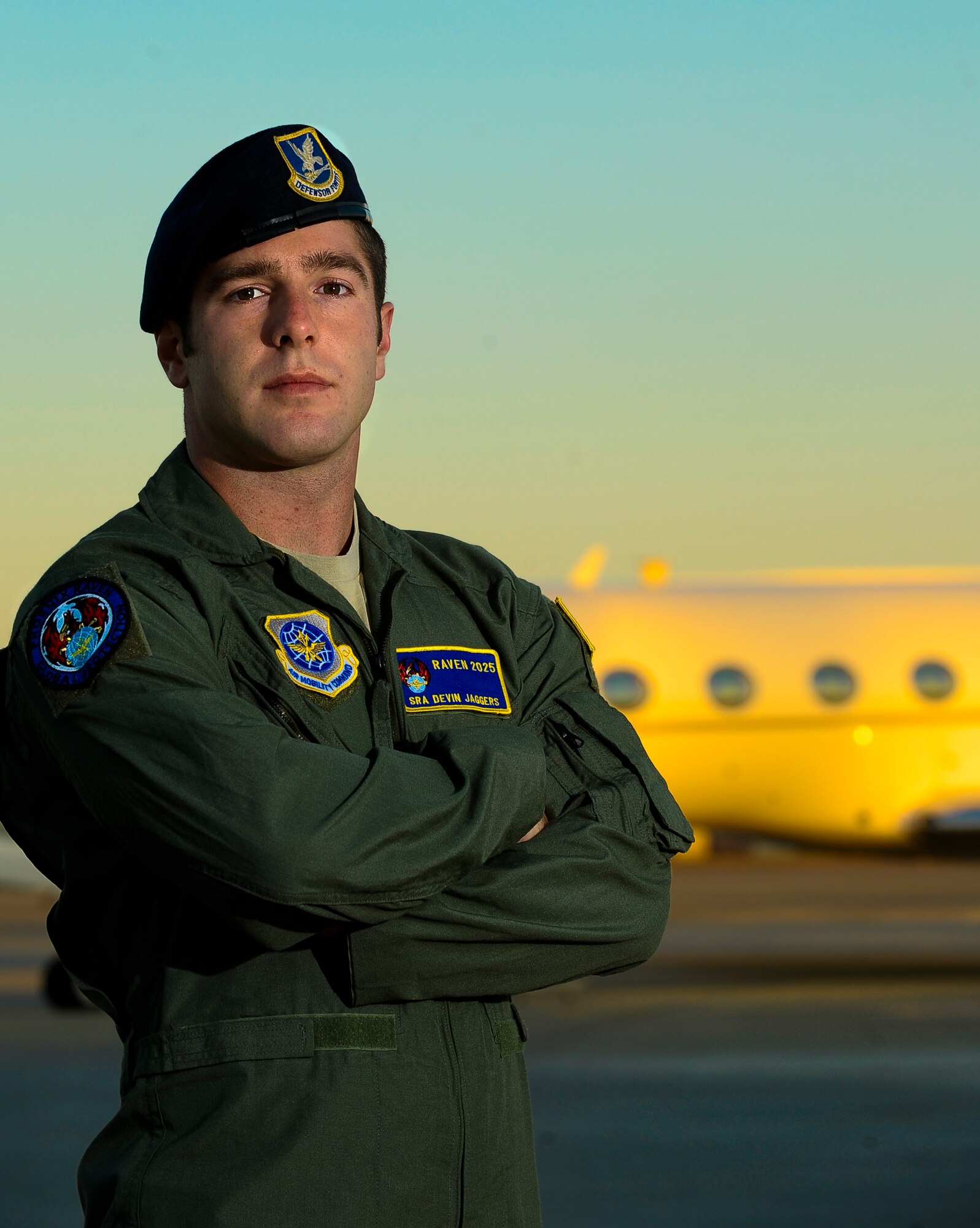 Senior Airman Devin Jaggers, 6th Security Forces Squadron Phoenix Raven team member, is the 2012 Air Mobility Command Airman of the Year. Here Jaggers poses for a photo on the flightline at MacDill Air Force Base, Fla., March 28, 2013. (U.S. Air Force photo by Airman 1st Class Vernon Fowler/Released)