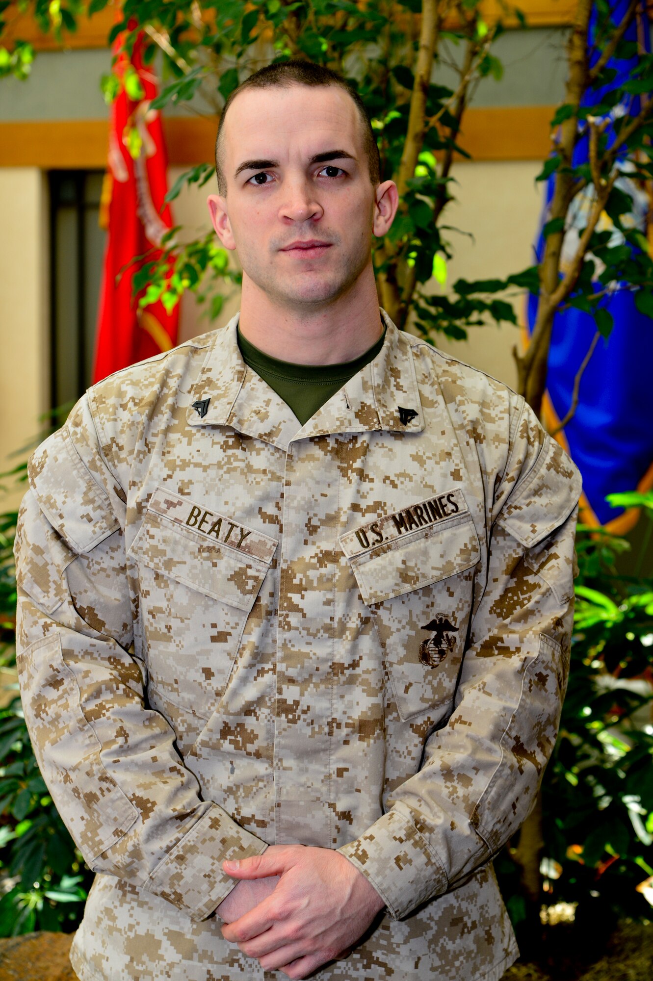Marine Corps Cpl. Landon Beaty is a Marine Corps liaison assigned to Air Force Mortuary Affairs Operations, Dover Air Force Base, Del. His duties range from preparing the uniforms for the fallen to communicating the with the casualty affairs call officer . (U.S. Air Force photo/David Tucker)