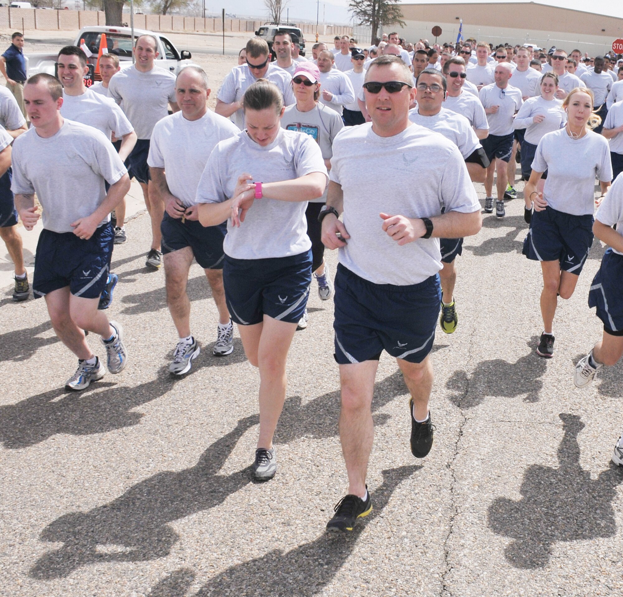 More than 100 Team Kirtland Airmen turned out for the Tiger Run March 27. (U.S. Air Force photo by Ken Moore)