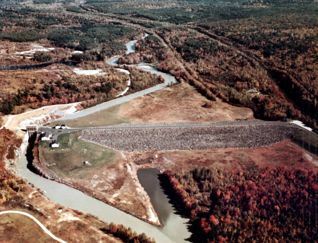 aerial photograph of Birch Hill Dam which is located in Royalston, MA on the Millers RIver.