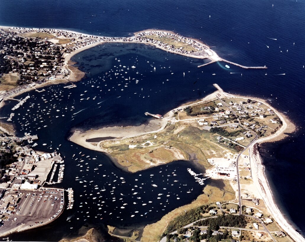 Aerial view of Scituate Harbor. Scituate Harbor in Scituate Harbor is an indentation along Massachusetts' southern shore, approximately 13 miles southeast of Boston Harbor, MA.  Photo was taken in Oct. 1987.