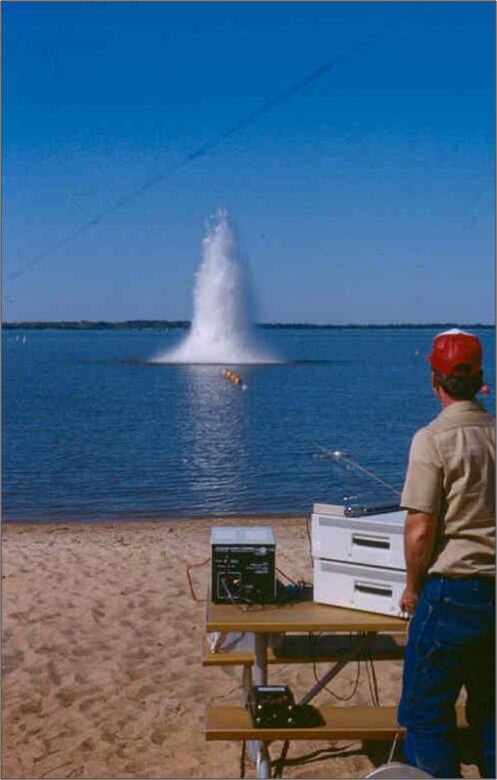 Unconfined blasting method, using seven pounds of explosives.  