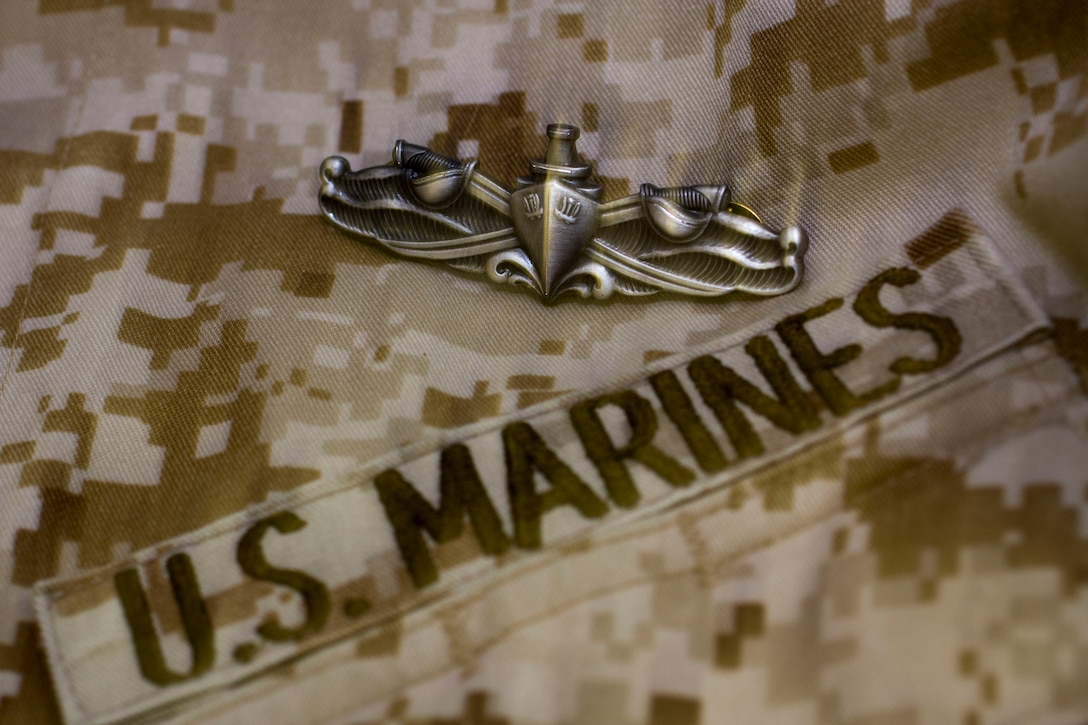 U.S. Marines assigned to the 26th Marine Expeditionary Unit (MEU) have the opportunity to earn a U.S. Navy’s Enlisted Surface Warfare Specialist pin aboard the USS Kearsarge (LHD 3), at sea, during their 2013 deployment. The 26th MEU is deployed to the 5th Fleet area of operation aboard the Kearsarge Amphibious Ready Group. The 26th MEU operates continuously across the globe, providing the president and unified combatant commanders with a forward-deployed, sea-based, quick-reaction force. The MEU is a Marine Air-Ground Task Force capable of conducting amphibious operations, crisis-response and limited contingency operations. (U.S. Marine Corps photo illustration by Cpl. Kyle N. Runnels/Released)