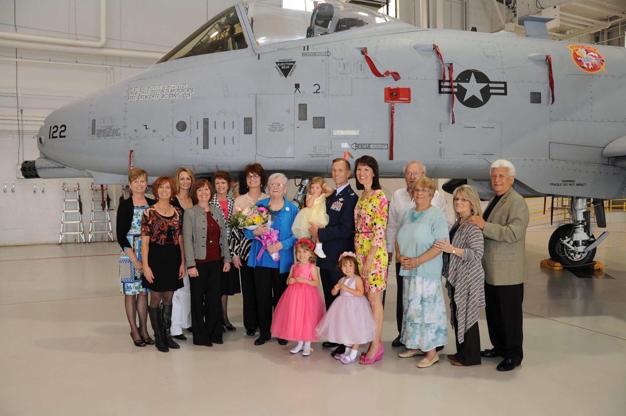 Col. Herbert Hegtvedt and his family pose in front of his aircraft after the wing change of command ceremony, April 7, 2013. During the ceremony Col. Hubert Hegtvedt took command of the 442nd Fighter Wing from Brig. Gen. Eric Overturf. The 442nd FW is an A-10 Thunderbolt II Air Force Reserve unit at Whiteman Air Force Base, Mo. (U.S. Air force photo/Staff Sgt. Lauren Padden)