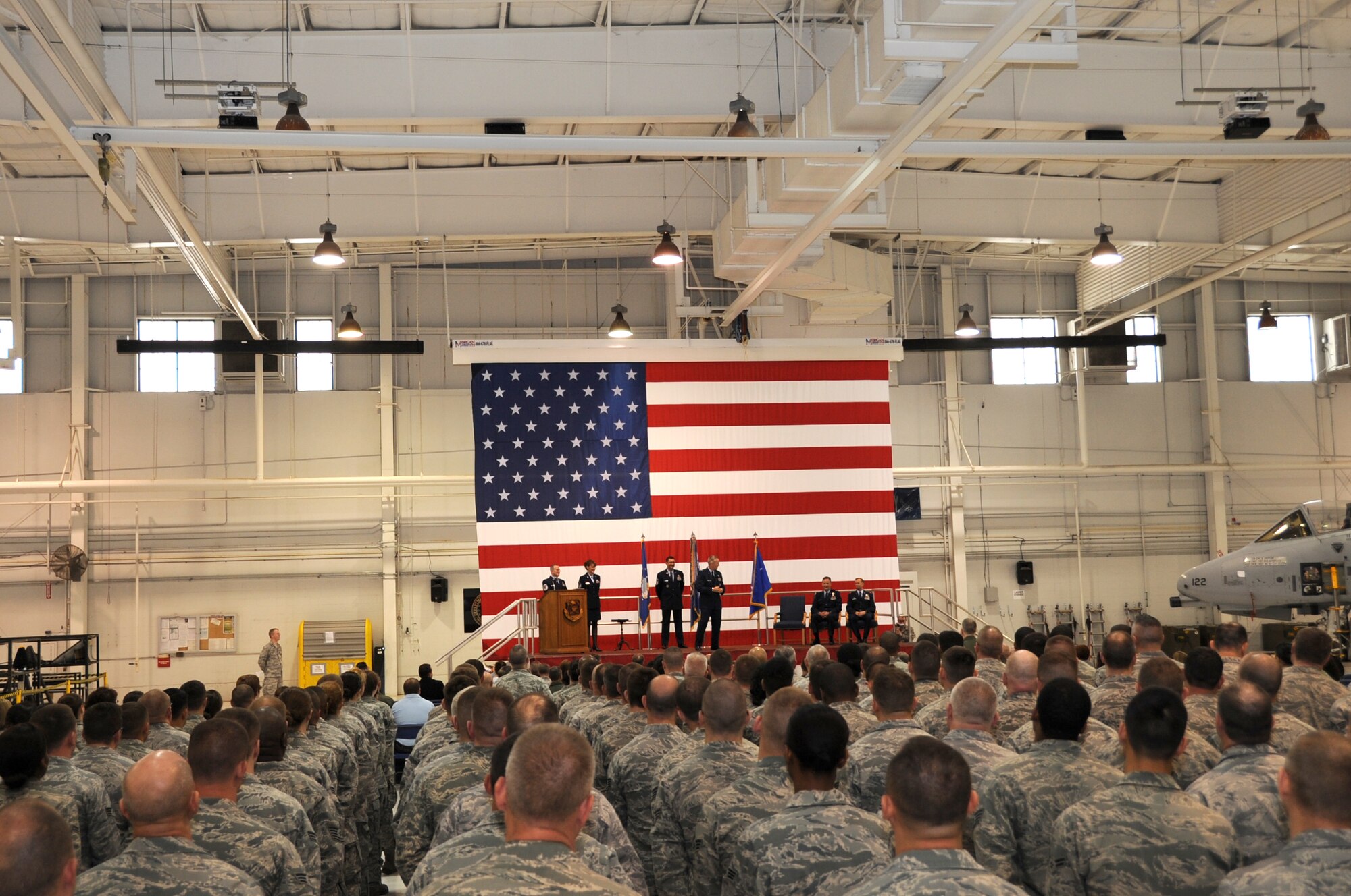 Maj. Gen. William Binger, 10th Air Force commander, speaks during the 442nd Fighter Wing change of command ceremony, April 7, 2013. During the ceremony Col. Hubert Hegtvedt assumed command of the 442nd Fighter Wing from Brig. Gen. Eric Overturf. The 442nd FW is an A-10 Thunderbolt II Air Force Reserve unit at Whiteman Air Force Base, Mo. (U.S. Air force photo by Staff Sgt. Lauren Padden/Released)
