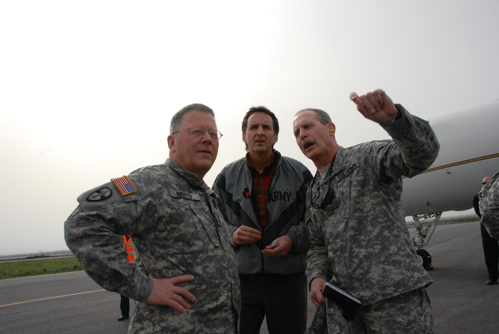 Maj. Gen. Larry Shellito, the adjutant general of the Minnesota National Guard; Minnesota Gov. Tim Pawlenty and Brig. Gen. John Davoren, commander of Kosovo Force's Multinational Task Force East, tour Kosovo on April 12, 2008.