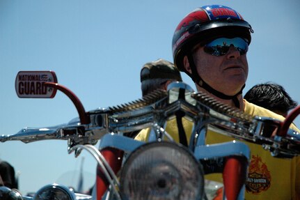 Maj. Gen. James Nuttall waits on the Patriot Chopper for the start of the 21st annual Rolling Thunder ride from the Pentagon to the National Mall on May 25.