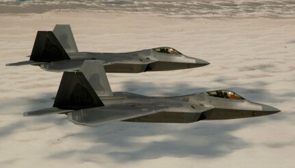 The Virginia Air National Guard's 192nd Fighter Wing at Langley Air Force Base, Va., is the first Air Guard unit to fly the F-22 Raptor, like those shown here flying over New Mexico, in support of Operation Noble Eagle.