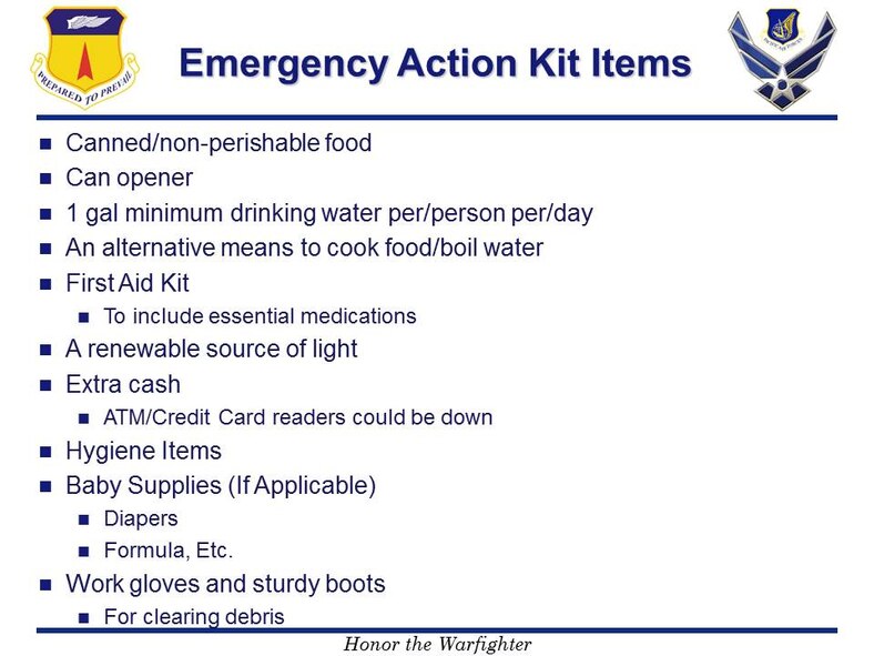 Now is the ideal time for individuals to build a 72-hour emergency action kit, to include resources like water, food and fuel, all of which may be difficult to come by in the moments immediately following disaster. The kit should contain enough supplies to last each person for at least 72 hours.
