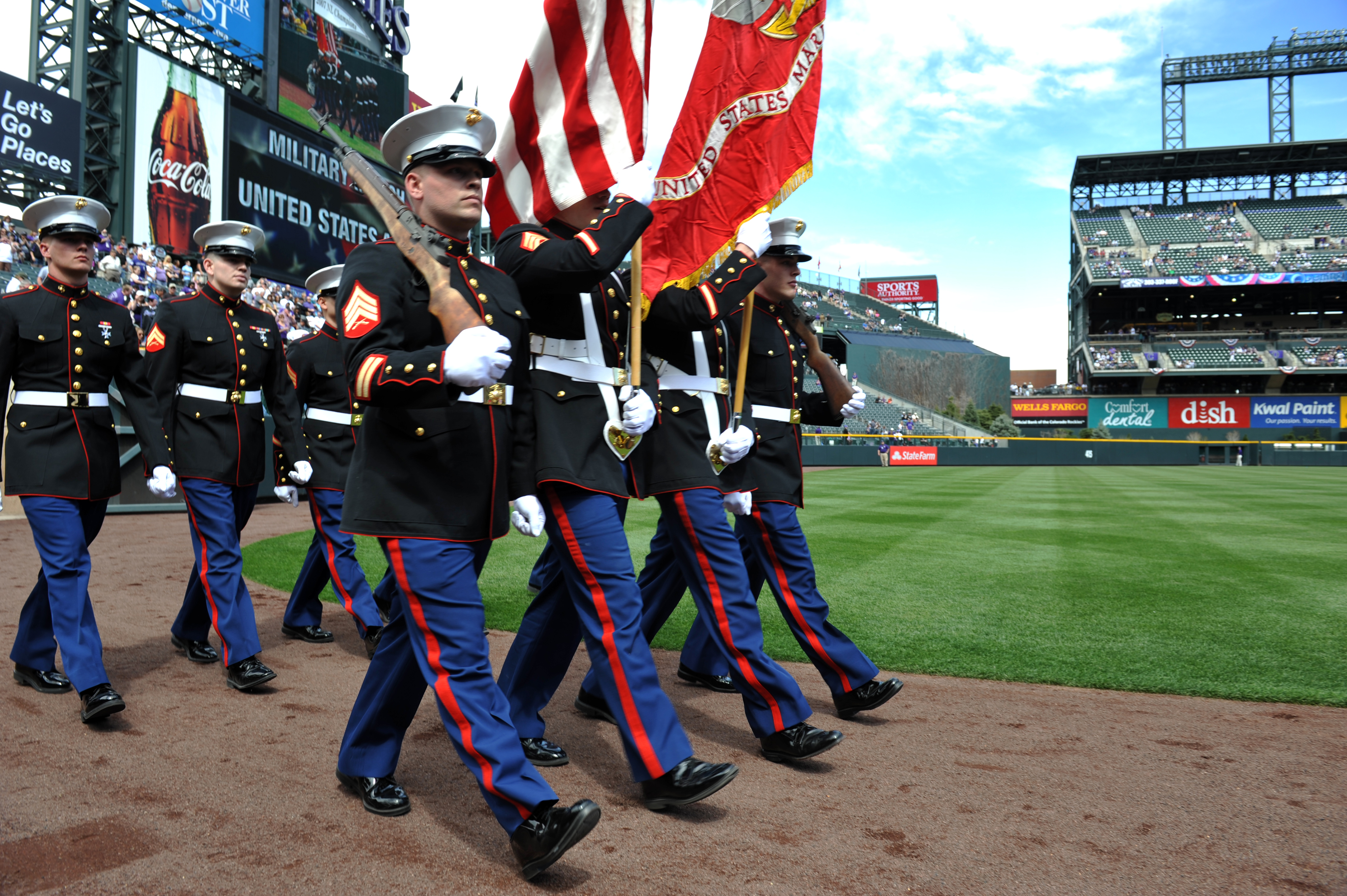 Service members participate in Colorado Rockies Opening Day