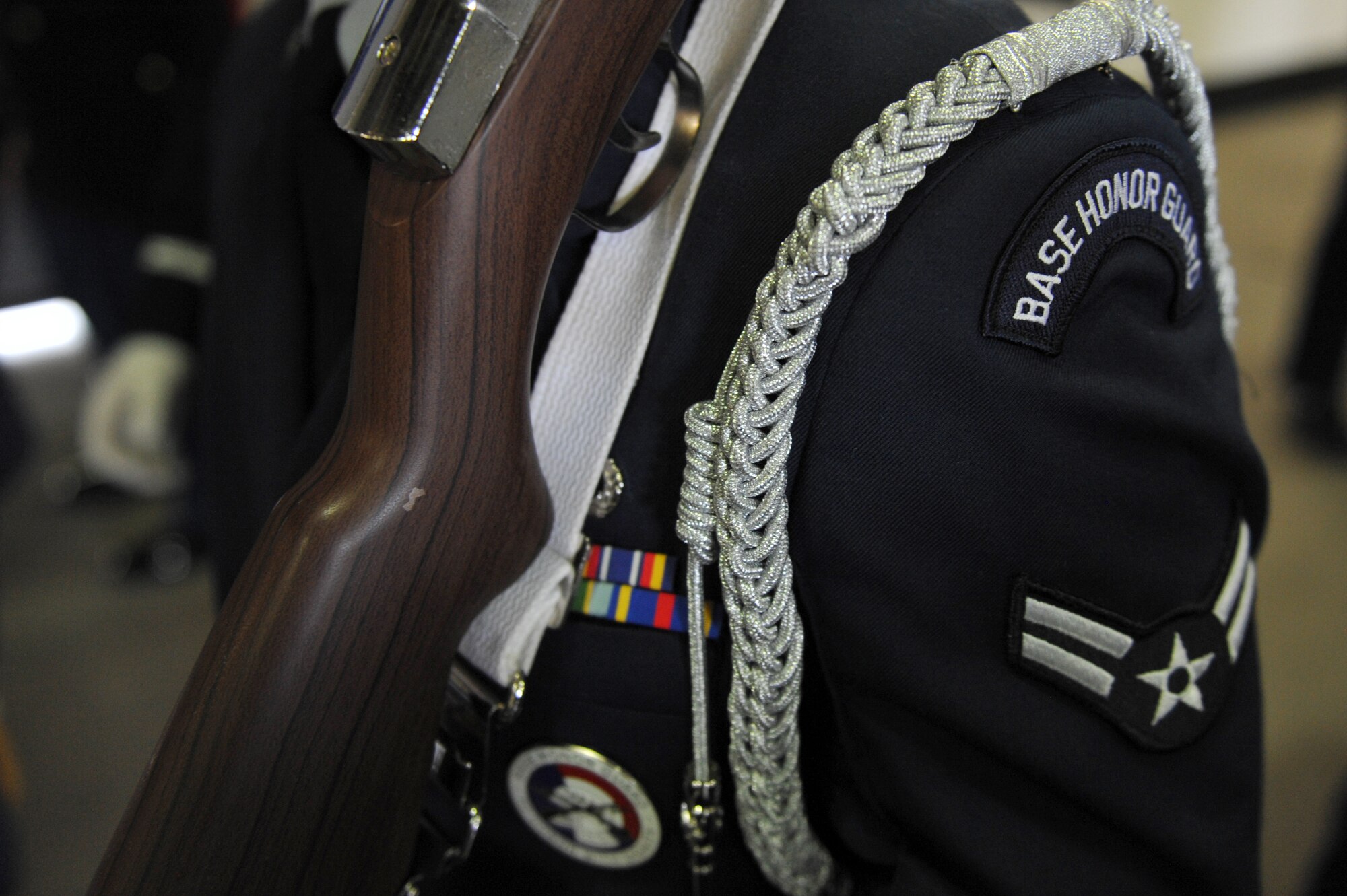 Airman 1st Class Carlos Gomez, Mile High Honor Guard, practices before the Colorado Rockies Opening Day April 5, 2013, at Coors Field, Denver. Service members from all U.S. military branches participated in the opening day ceremonies. (U.S. Air Force photo by Airman 1st Class Riley Johnson/Released)