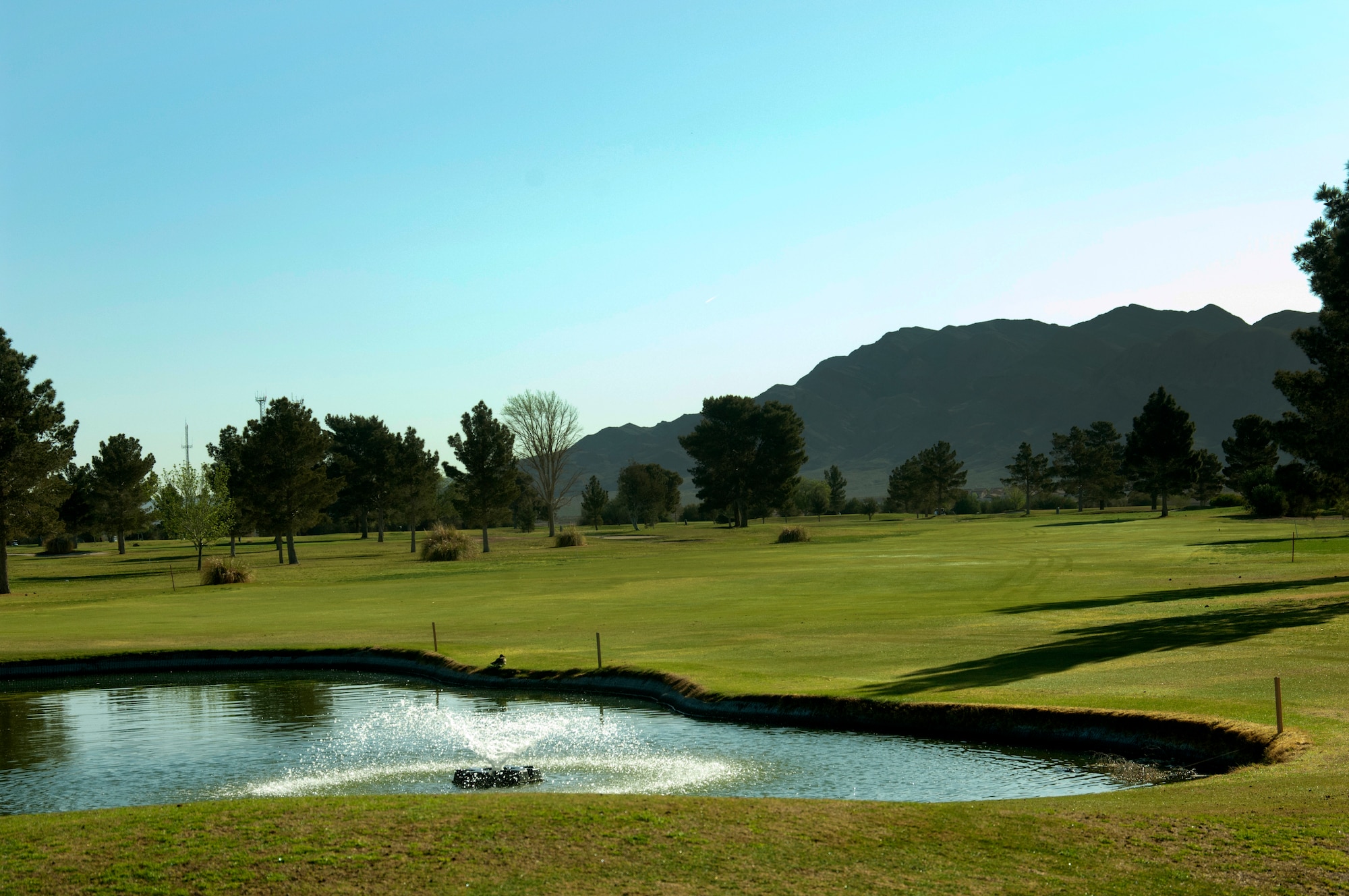 The Sunrise Vista golf course on Nellis Air Force Base, Nev. has undergone multiple renovations to enhance player’s experiences. The course is an oasis away from daily military missions and stress. (U.S. Air Force photo by Caitlin Kenney)
