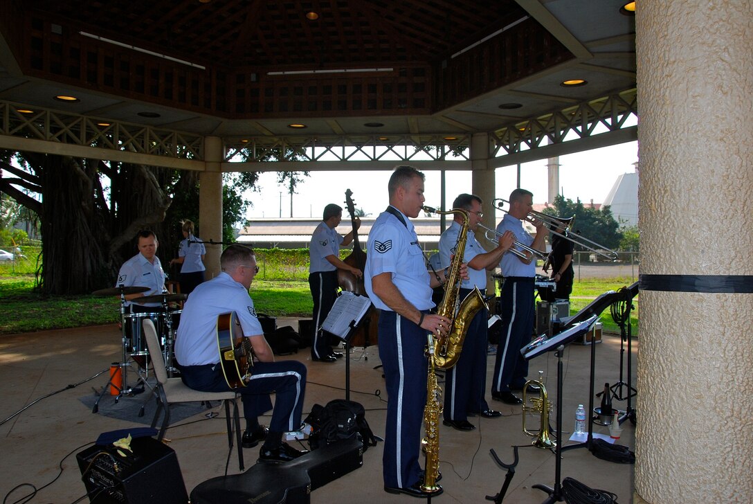 7 April 2013: The horn section: (from left to right) SSgt Miles Hudlow, TSgt Dave Diamond, and TSgt Ben Kadow. 