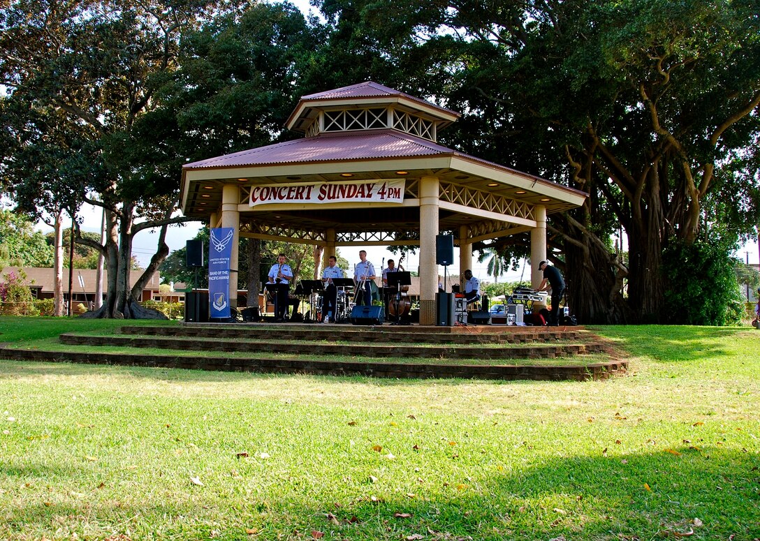 7 April 2013: The Band of the Pacific-Hawaii Jazz Band, "Papana" performed for the residents of Wailua at the Bandstand on a beautiful Sunday afternoon. 