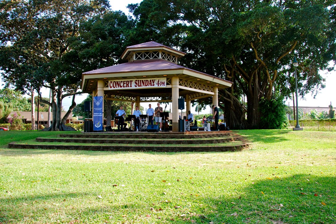 7 April 2013: The Band of the Pacific-Hawaii Jazz Band, "Papana" performed for the residents of Wailua at the Bandstand on a beautiful Sunday afternoon. 