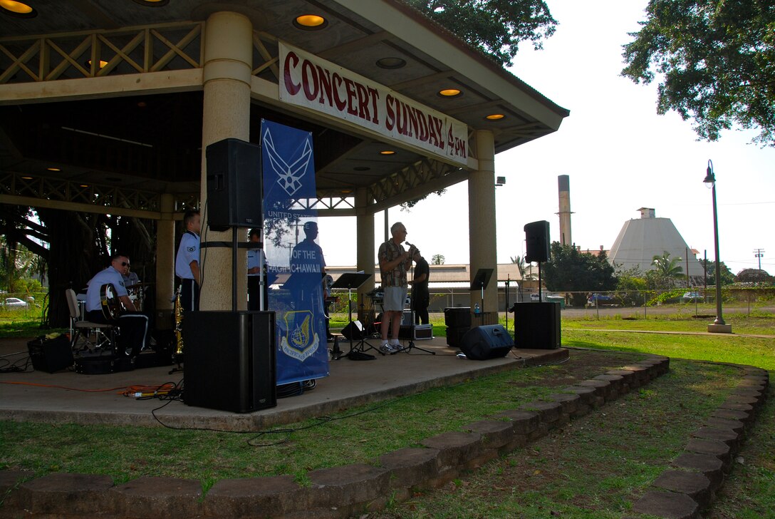 7 April 2013: The Band of the Pacific-Hawaii Jazz Band, "Papana" performed for the residents of Wailua at the Bandstand on a beautiful Sunday afternoon. 