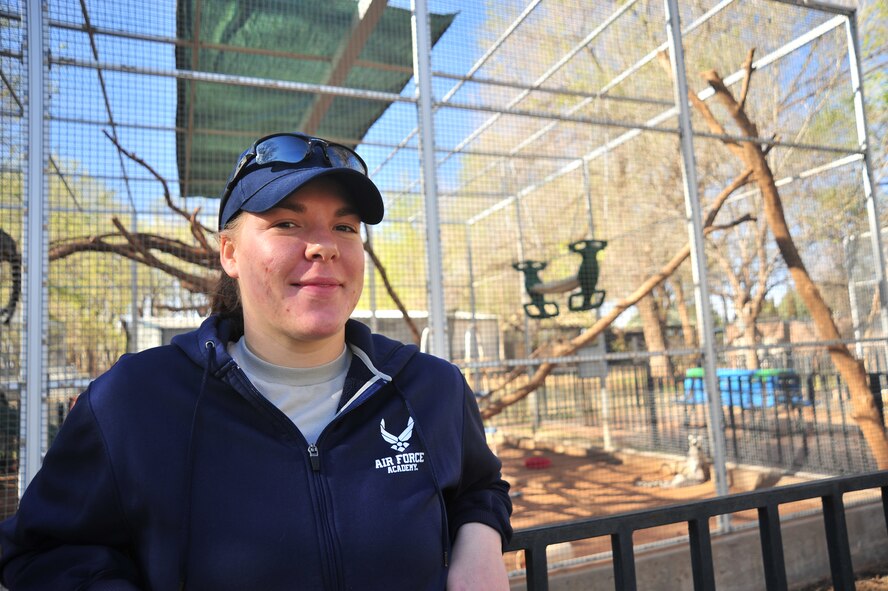 U.S. Air Force Senior Airman Lori McCurdy, 27th Special Operations Aircraft Maintenance Squadron crew chief, volunteers at the Hillcrest Zoo in Clovis, N.M. She encourages her fellow Air Commandos to find a volunteer opportunity that inspires them because it has given her a sense of fulfillment (U.S. Air Force photo/2nd Lt. Angelica Powell). 