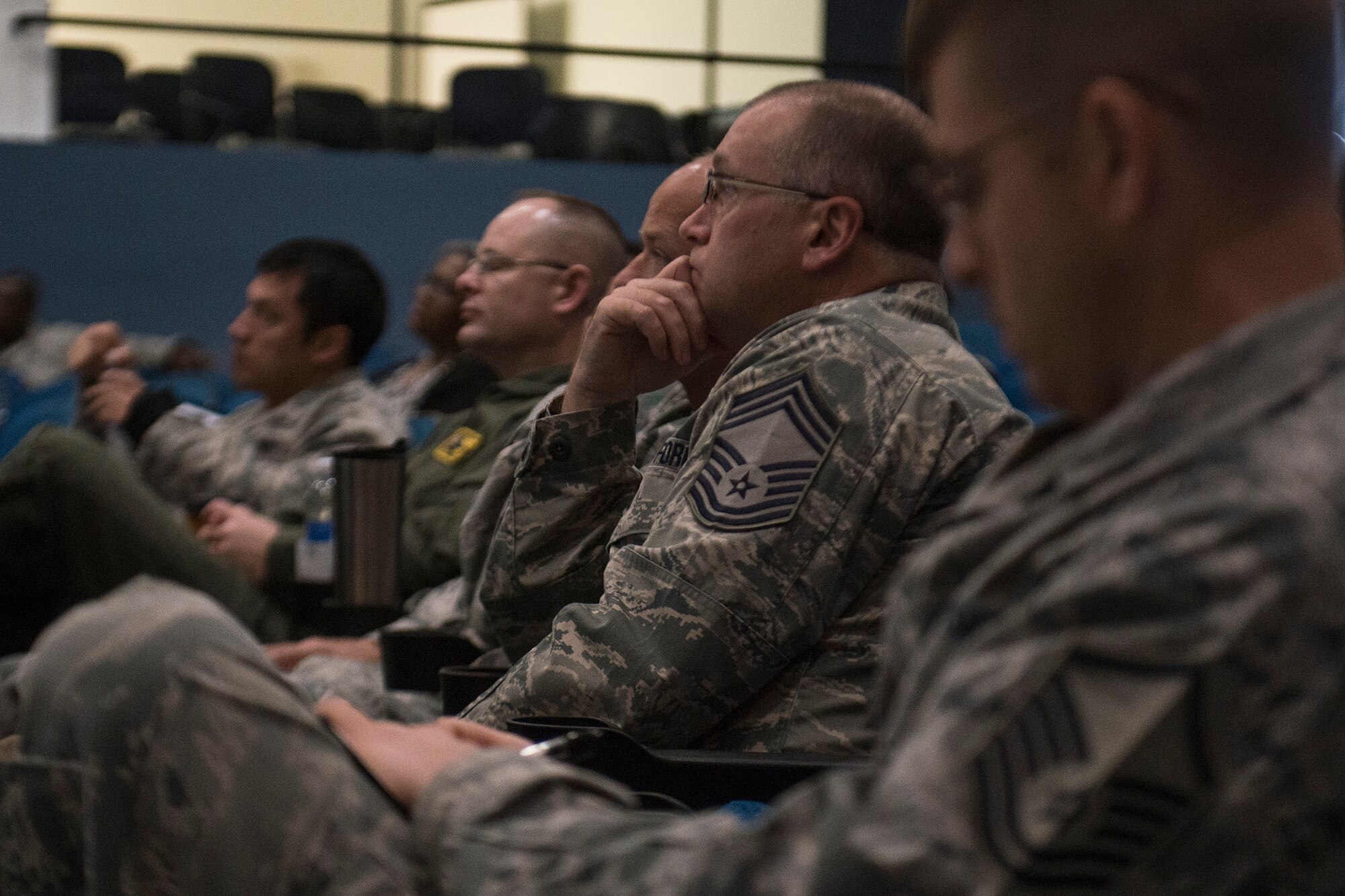 Airmen take part in a Marketing Yourself for a Second Career brief April 5, 2013, at Moody Air Force Base, Ga. Many of the Airmen in attendance were one or two years away from retirement. (U.S. Air Force photo by Staff Sgt. Jamal D. Sutter/Released) 