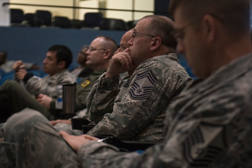 Airmen take part in a Marketing Yourself for a Second Career brief April 5, 2013, at Moody Air Force Base, Ga. Many of the Airmen in attendance were one or two years away from retirement. (U.S. Air Force photo by Staff Sgt. Jamal D. Sutter/Released) 