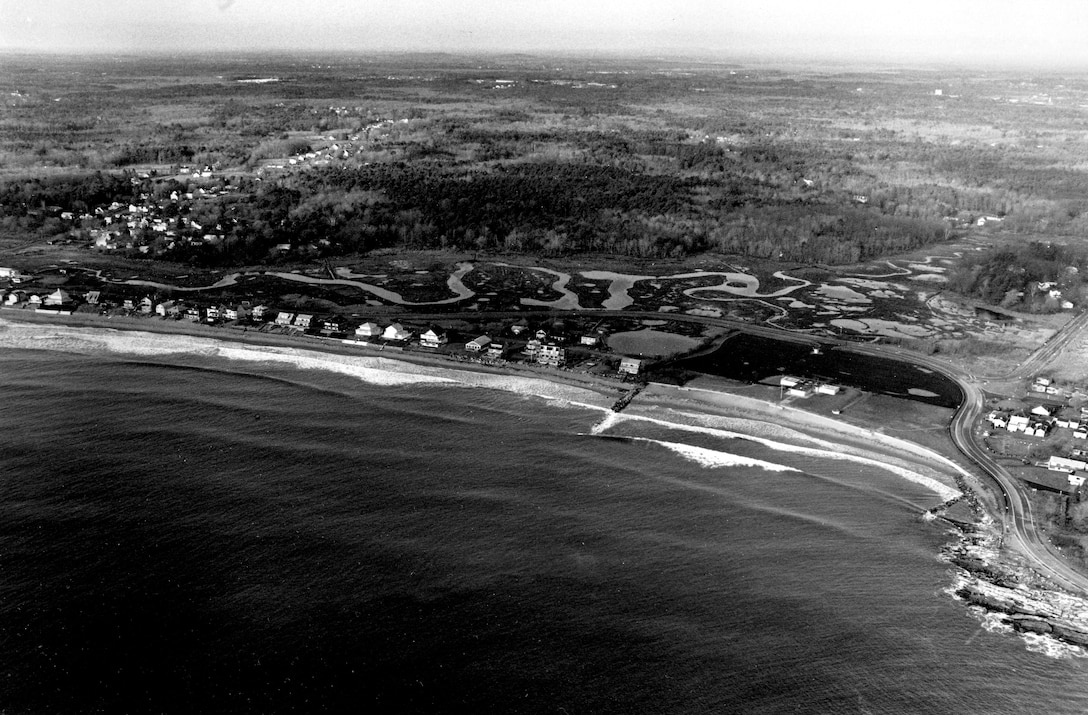 aerial view of Wallis Sands Beach, Rye, NH, December 1987