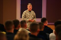 Lt. Col. Brian W. Mullery, the commanding officer of Combat Logistics Battalion 6, 2nd Marine Logistics Group, speaks to servicemembers and families during a meeting aboard Camp Lejeune, N.C., April 4, 2013. The battalion used the meeting to answer questions for family members as the unit prepares for its upcoming deployment to Afghanistan.