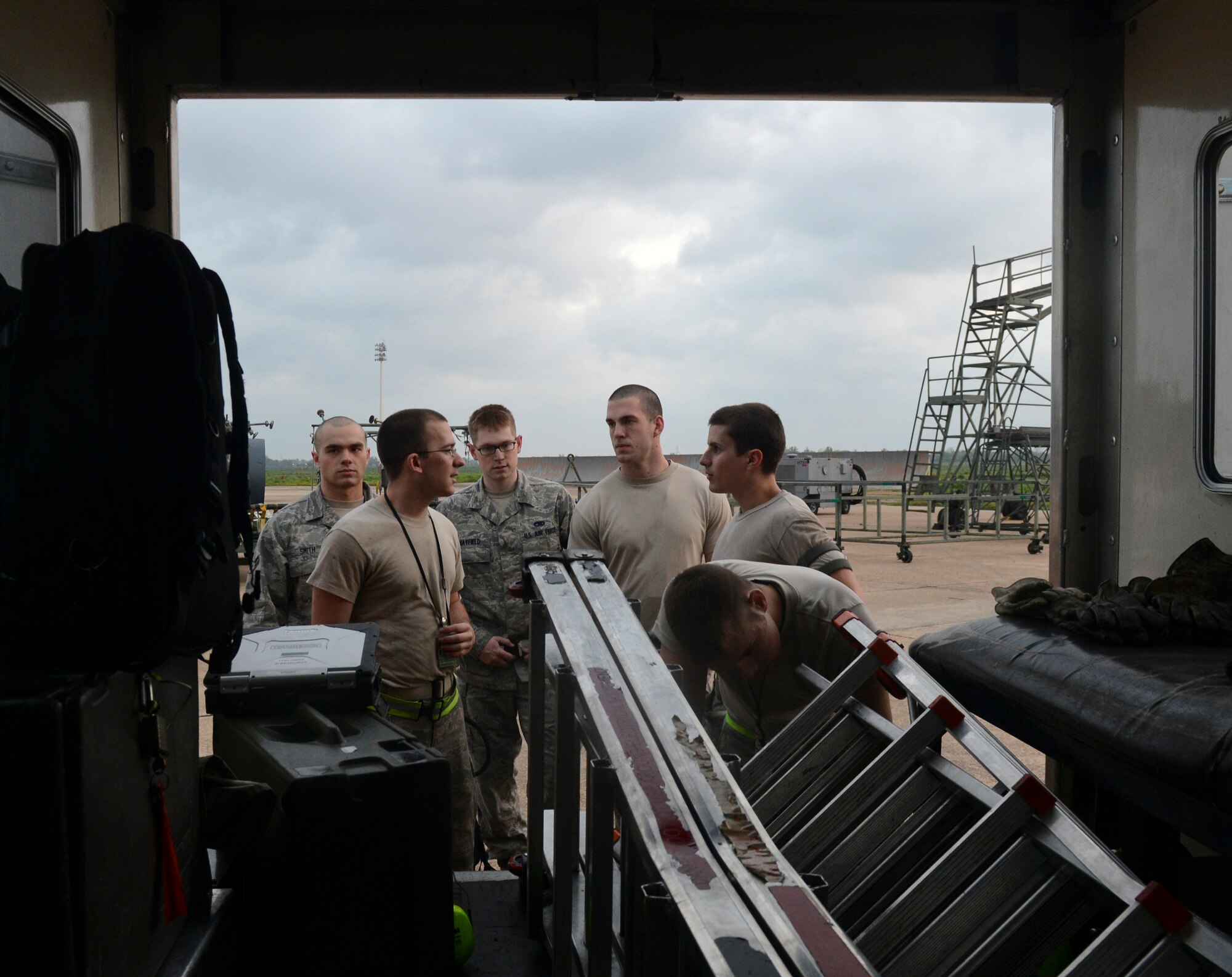 Airmen from the 2nd Maintenance Squadron load their equipment into the back of a truck on Barksdale Air Force Base, La., April 9, 2013. At the end of each shift maintainers must take inventory of all tools and equipment. (U.S. Air Force photo/Senior Airman Micaiah Anthony)