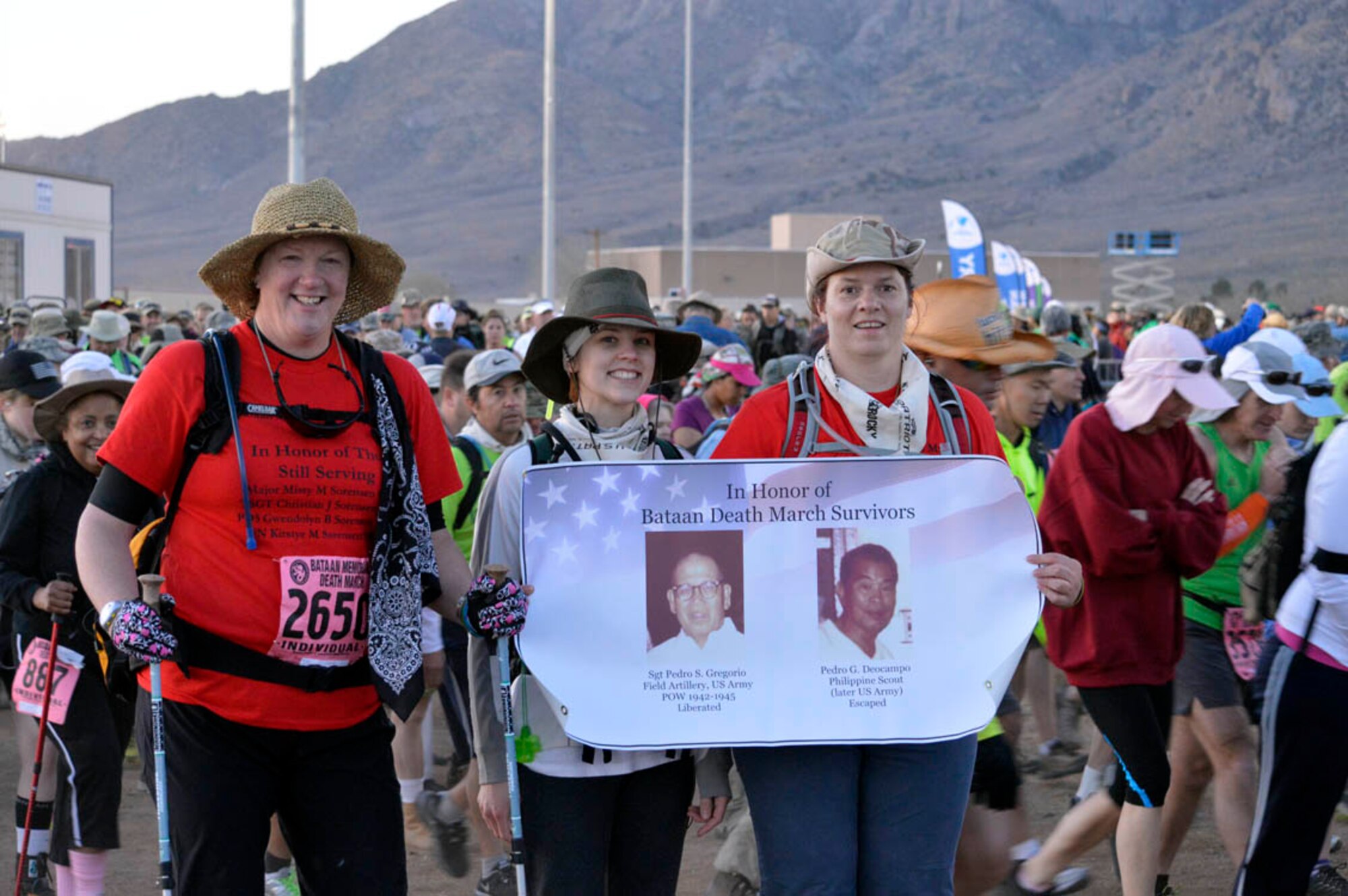 WHITE SANDS, N.M. -- (Far right) Maj. Misty Sorensen, 926th Group process manager, and family members participate in the Bataan Memorial Death March at the missile range Mar. 17. (U.S. Air Force photo/Richard Sorensen)

