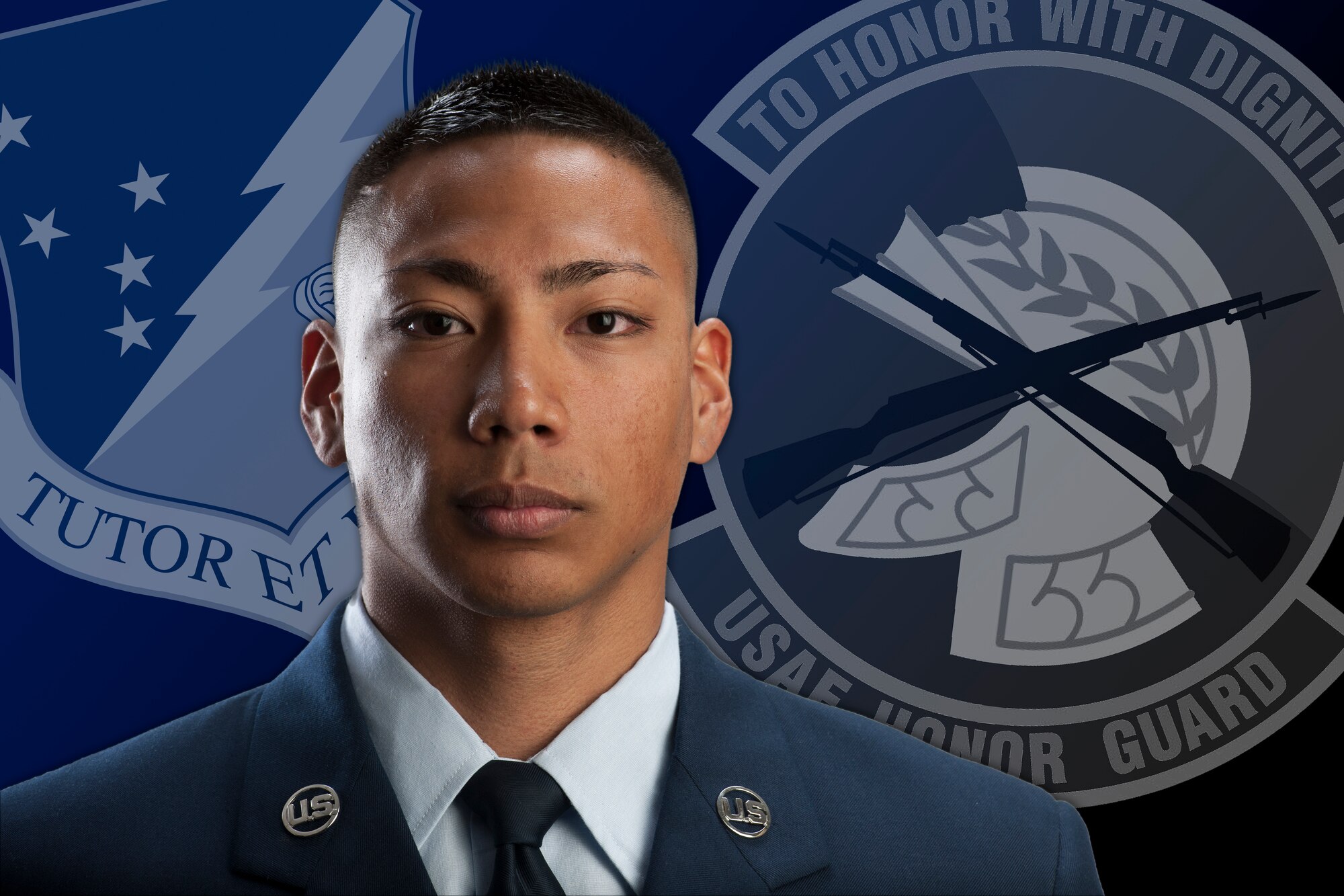 Senior Airman Teddy Perez, 49th Logistics Readiness Squadron customer service journeyman, will join the U.S. Air Force Honor Guard in July. Perez will endure an eight-week technical training school that teaches drill, discipline and standards. (U.S. Air Force photo illustration by Senior Airman Joshua Turner/Released)