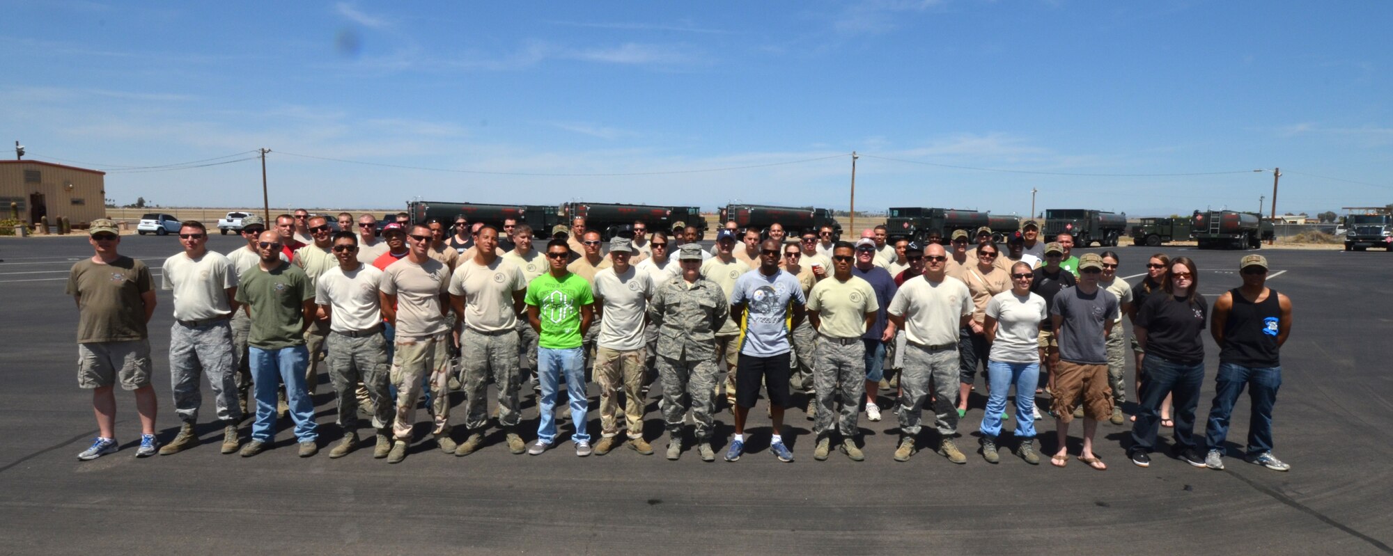 Participants of the third annual Southwest Petroleum, Oil and Lubricants "Roadeo", at Luke Air Force Base, Glendale Ariz., pose for a group photo on Saturday April 6. The POL Rodeo is held annually and consists of three events.  This year’s teams were from Nellis AFB, Nev.; Davis-Monthan AFB, Tucson, Ariz.; 161st Air Refueling Wing, Phoenix; Cannon AFB, N.M.; Hill AFB, Salt Lake City; and Luke AFB and the 944th Fighter Wing, Glendale, Ariz.