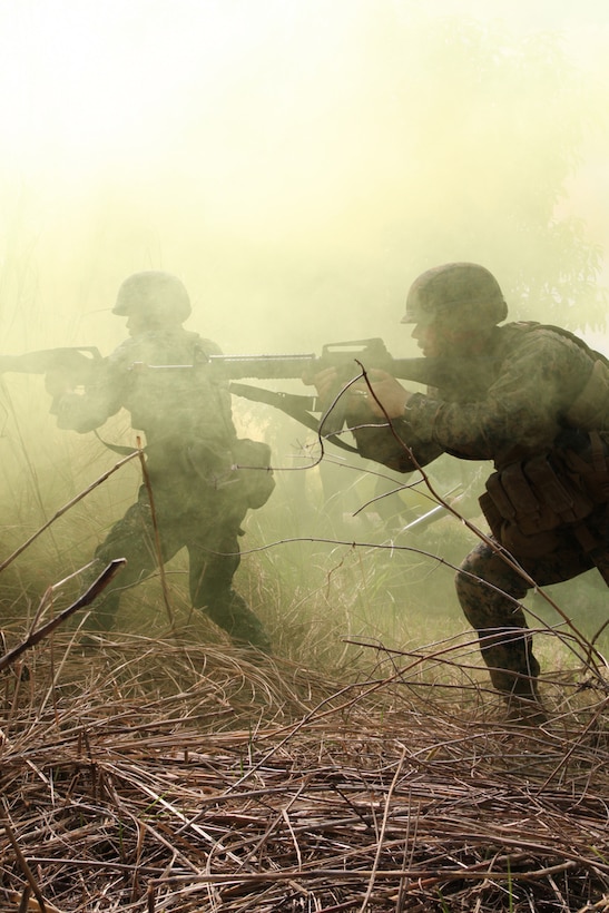 Armed Forces of the Philippines and U.S. Marines practice engaging the enemy during convoy operations training April 7 at Camp O'Donnell, Philippines, as part of exercise Balikatan 2013. The training began with U.S. Marines instructing on Marine Corps techniques and was followed by the Armed Forces of the Philippines Marines instructing on their techniques. BK13 is an annual bilateral exercise in its 29th iteration, which provides a venue for AFP and U.S. military forces to develop and continue to enhance interoperability across a wide range of military actions.