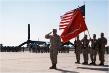 Sgt. Maj. Scott T. Booth salutes during a relief and appointment ceremony where Booth relinquished his role as MAG-26 senior enlisted advisor to Sgt. Maj. Christopher Edmondson on the Marine Medium Tiltrotor Training Squadron 204 flight line, March 28.

