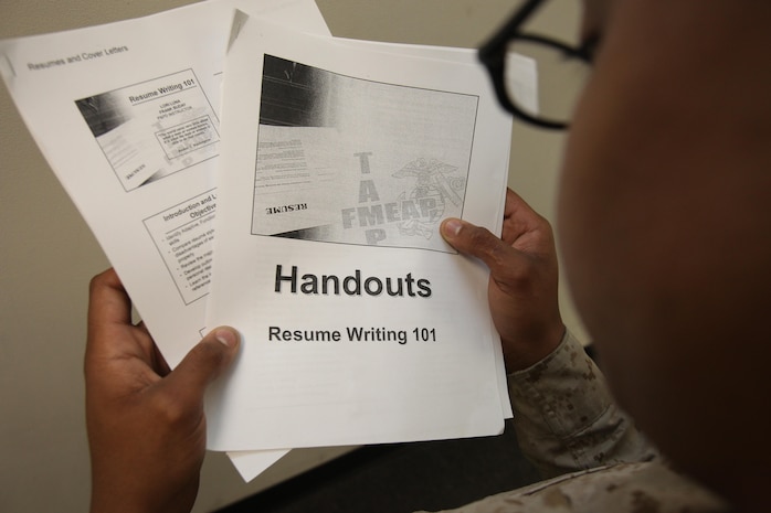 Learning how to write a proper resume can help Marines who are getting out of the Marine Corps land better jobs. The resume writing class aboard Marine Corps Air Station New River helps Marines write resumes, and teaches Marines how to describe their military training to a civilian employer.