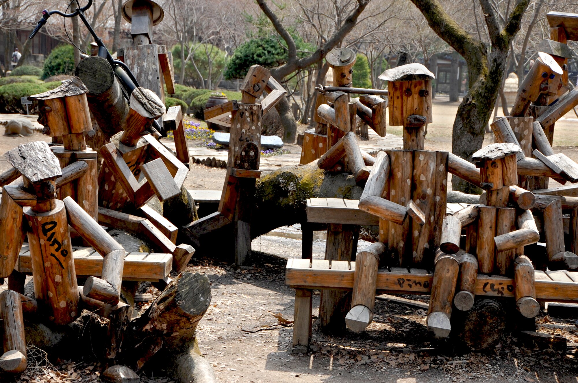 Wooden art pieces are put on display at Nami Island, Republic of Korea April 8, 2013. Many of the artistic contributions seen on Nami Island are inspired by natural elements or recycling. Nami Island was formed in 1944 during the Cheongpyeong Dam construction and named after General Nami, a young and courageous soldier during the Joseon Dynasty. (U.S. Air Force photo/Senior Airman Kristina Overton)