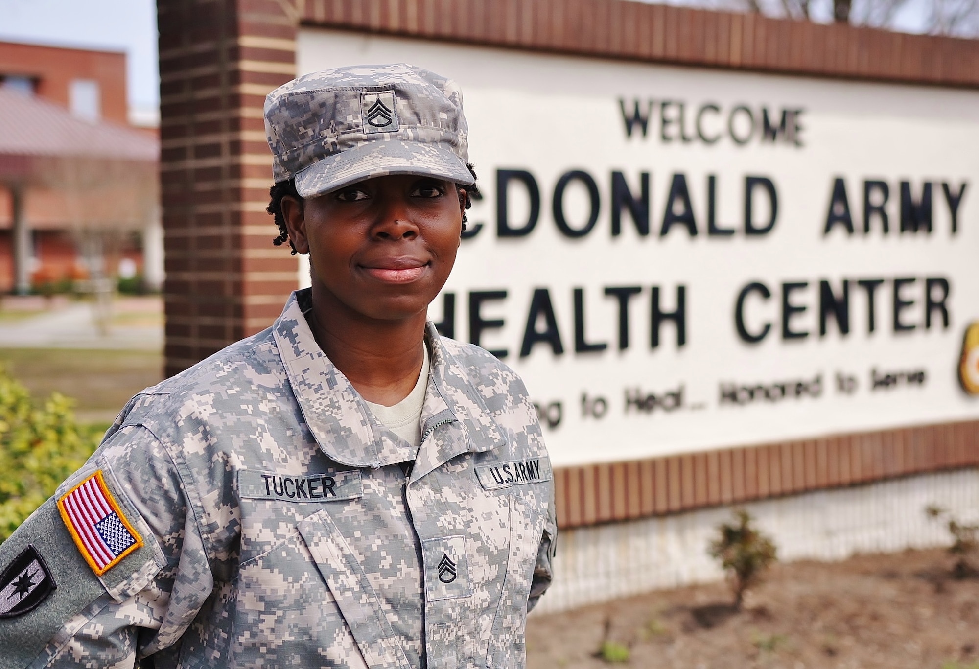 U.S. Army Staff Sgt. Shawon Tucker serves as the noncommissioned officer in charge of the dining facility at  McDonald Army Health Center at Fort Eustis, Va. Born and raised in a small town in Alabama, Tucker said despite her shyness and insecurity about leaving home, she took a chance and joined the Army for the opportunity to go to college and experience new things. She said joining the Army was "the best decision she ever made," and encourages others to take chances and pursue their goals, even if they are afraid or uncomfortable. (U.S. Air Force photo by Senior Airman Jason J. Brown/Released)