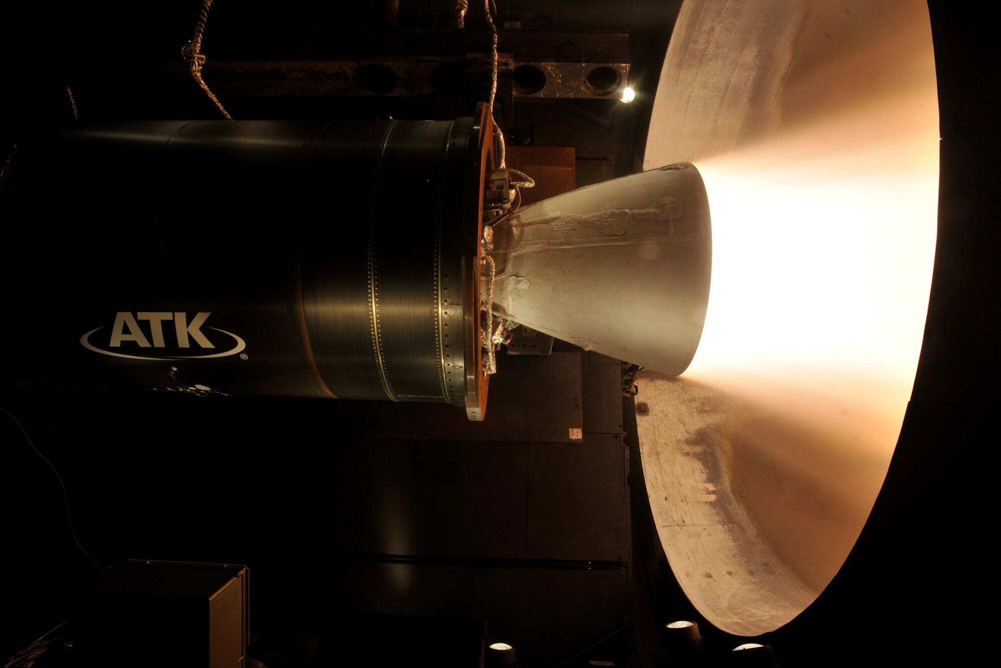 An Alliant Techsystems, Inc.'s (ATK) CASTOR® 30XL developmental rocket motor recently underwent testing in AEDC’s J-6 Large Rocket Motor Testing Facility. (Photo by Rick Goodfriend)