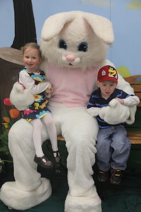 Alyssa and Aaron Burton, 3-year-old twin siblings, had thier picture taken with the Easter Bunny, March 23. Taking photos with the Easter Bunny was one of the many highlighted activities offered to the children during the Eggstravaganza. 