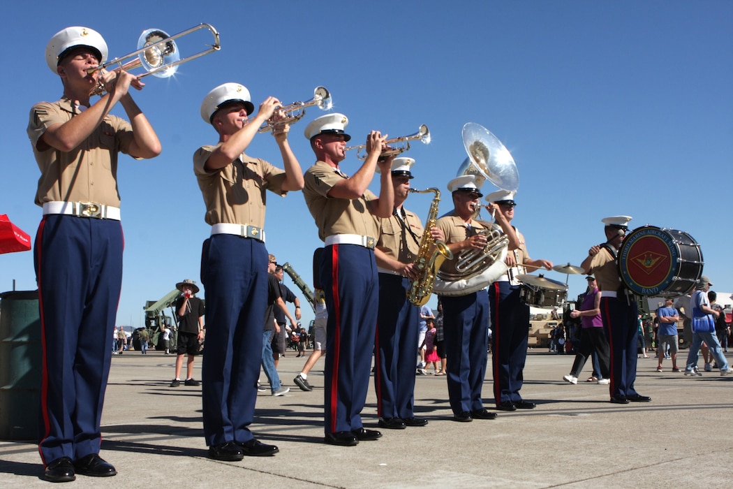 Members from the 3rd Marine Aircraft Wing Band perform for the public at the 2012 Marine Corps Air Station Miramar Air Show, Oct. 14. The members played many show tunes for the public to enjoy.