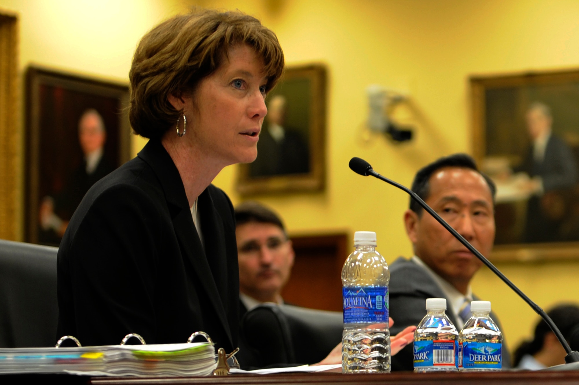 Ms. Kathleen Ferguson, Acting Assistant Secretary of the Air Force for installations, Environment and Logistics, testifies before the House Appropriations Subcommittee on Military Construction-Veteran Affairs, April 12, 2013. Ferguson’s statement included topics as military construction, military family housing, environmental, energy and base realignment and closure.  (U.S. Air Force photo by Senior Airman Carlin Leslie)