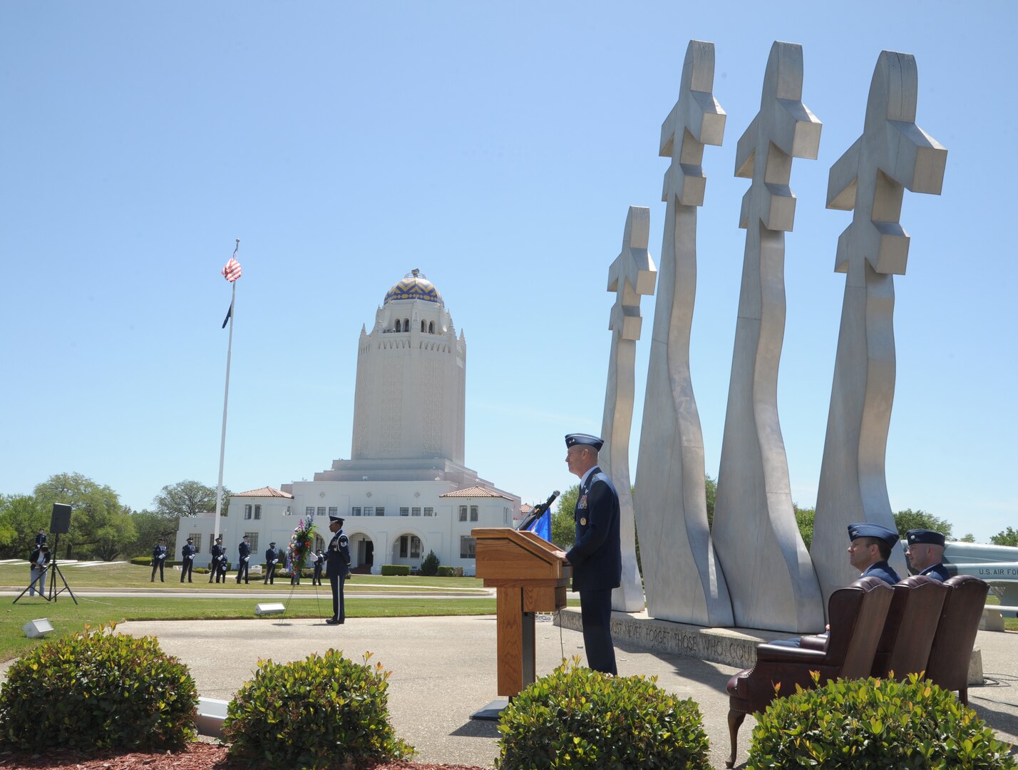 U. S. Air Force Maj. General Timothy Zadalis, Director of Intelligence, Operations, and Nuclear Integration at Headquarters Air Education and Training Command, speaks at the 560th Flying Training Squadron's 40th Annual Freedom Flyers? Reunion April 12.  The reunion is a celebration of repatriated Vietnam prisoners of war. The 560th Flying Training Squadron gave American pilots, who returned in 1973 from imprisonment in North Vietnam, their ?freedom flight? to honor their return.  (U.S. Air Force photo by Joel Martinez)