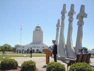 U. S. Air Force Maj. General Timothy Zadalis, Director of Intelligence, Operations, and Nuclear Integration at Headquarters Air Education and Training Command, speaks at the 560th Flying Training Squadron's 40th Annual Freedom Flyers? Reunion April 12.  The reunion is a celebration of repatriated Vietnam prisoners of war. The 560th Flying Training Squadron gave American pilots, who returned in 1973 from imprisonment in North Vietnam, their ?freedom flight? to honor their return.  (U.S. Air Force photo by Joel Martinez)